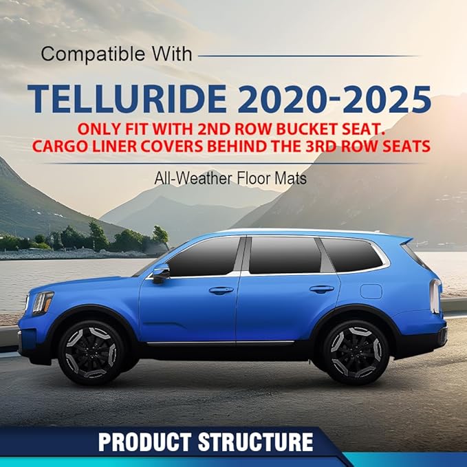 DOTCOM TPE Floor Mats Fit Kia Telluride 2020-2025, Only Fit w/ 2nd Row Bucket Seat,All Weather Protection 1st & 2nd & 3rd Row Truck Mats Cargo Liner Accessories,alfombras para carro 4PCS