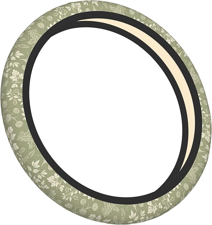 Green Leaf Plant Steering Wheel Cover for Women, Universal 15 inch Breathable Anti Slip Steering Wheel Covers for Cars, Auto, SUVs