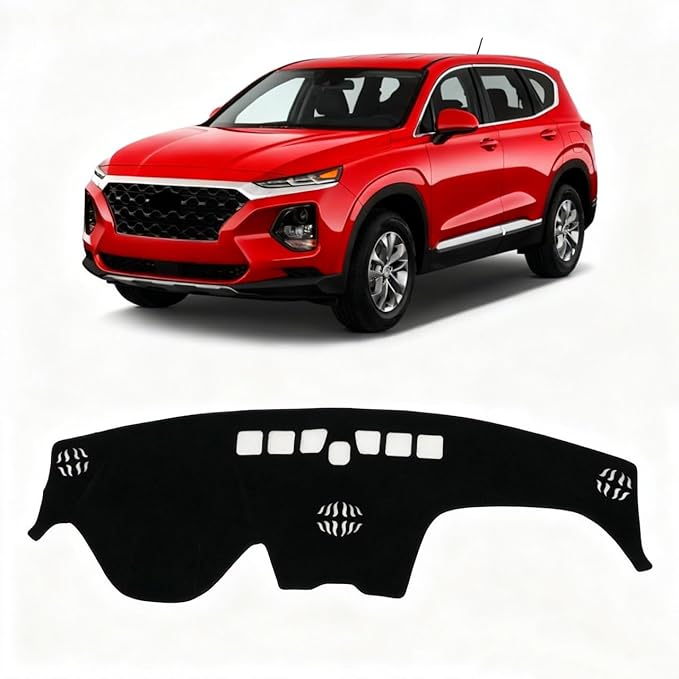 KUST Car Dash Cover for Hyundai Santa Fe 2019 2020 2021 2022 2023 Left Hand Driving Dashboard Cover Polyester Non-Slip Interior Accessories for Santa Fe Sunshade Windshield No Glare Black