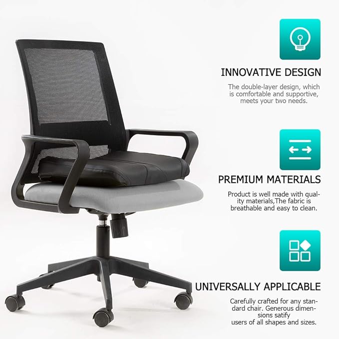 Leather Car Memory Foam Heightening Seat Cushion for Short People Driving, Hip(Coccyx/Tailbone) and Lower Back Pain Relief Butt Pillows, Adult Booster Seat for Car,Truck,SUV, Office Chair.