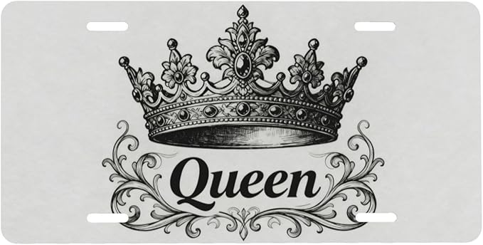 Crown Queen Front License Plate Car Decorative License Plates Aluminum Metal Decor Accessory Novelty Vanity Tag Cover with 4 Holes for Men Women 6" X 12"