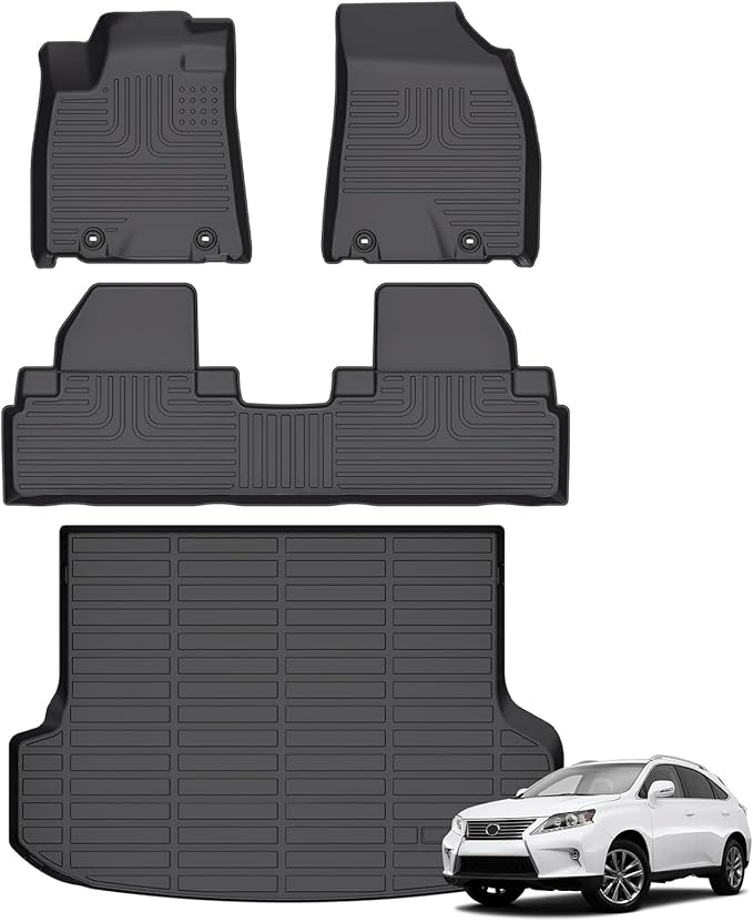 Floor Mats & Cargo Liner for Lexus RX 2010-2015 All Weather Automotive TPE Liners Set Anti-Slip Waterproof Floor Liners Accessories (Car Mats+Trunk Mat) Black
