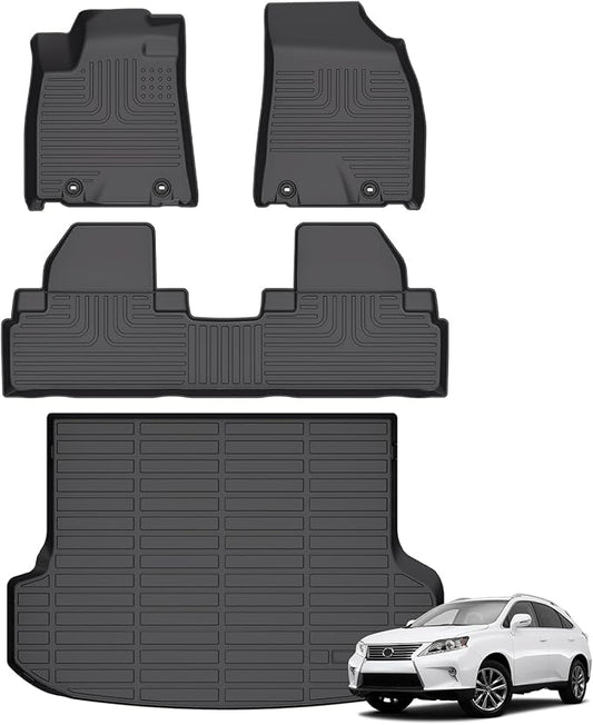 Floor Mats & Cargo Liner for Lexus RX 2010-2015 All Weather Automotive TPE Liners Set Anti-Slip Waterproof Floor Liners Accessories (Car Mats+Trunk Mat) Black