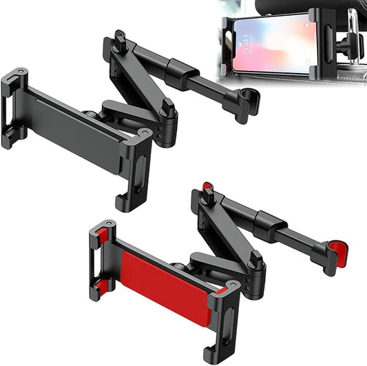 2 Pack Car Headrest Tablet Holder, Foldable Backseat Mount for iPad & Phones, 360° Rotating Adjustable Car Tablet Stand for 6.3-18.4" Devices, Black & Red