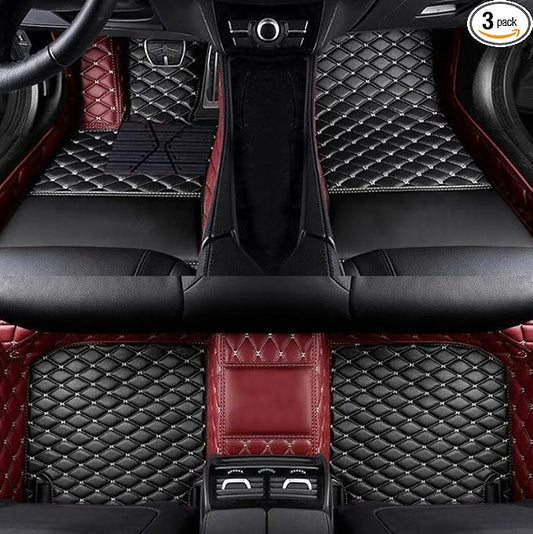 YaruicarCustom Car Floor Mats for 99.99% Sedan SUV Sports Car Men Women Protection Full Coverage Pads Anti-Slip Leather Floor Lining All Weather Car Floor Mats (Wine Red Black)