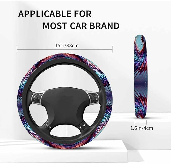 Dragon Scales Elastic Steering Wheel Cover Red Lavender Purple and Blue Steering Wheel Cover Anti Slip Protective Case Universal Stretch Steering Protector