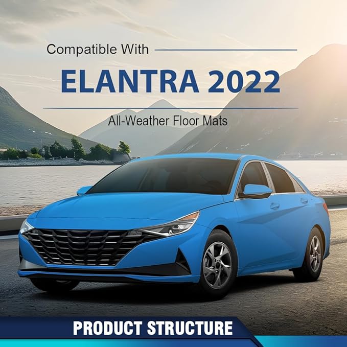 PIT66 Floor Mats Cargo Liners Compatible with Hyundai Elantra 2022 1st and 2nd Row All Weather TPE Liner Accessories Black alfombras para carro