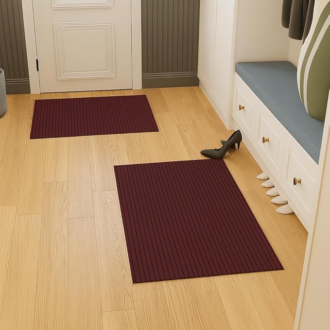 Ottomanson Mud Mat 2' x 3' - 2 Pack Entryway Rug -Non-Slip Scraper Doormat for Muddy Paws, Dirt Trapping Indoor/Outdoor Mat for High-Traffic Areas, Kitchen, Garage, Patio, Red