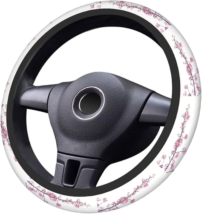 Swono Cherry Flower Pink Car Steering Wheel Covers Beautiful Tokyo Cherry Blossoms Flower Pink Women Men Interior Accessories Universal 15 Inch Steering Steering Wheel Protector Anti-Skid Grips