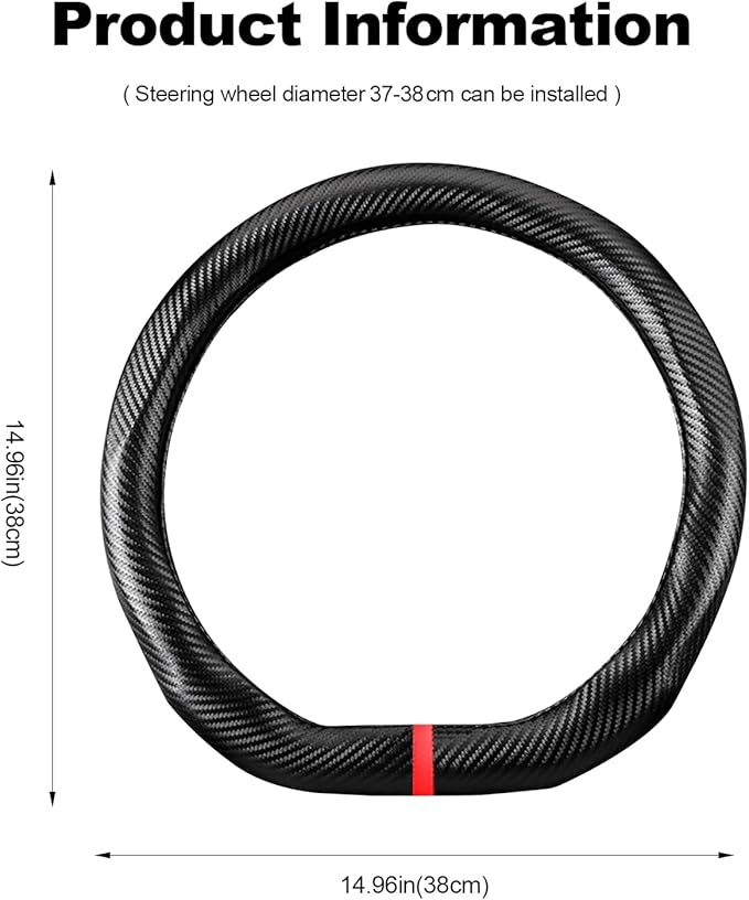 Ergocar Carbon Fiber Material Steering Wheel Cover Anti-Slip Breathable Sweat Absorbent Fashionable Sport Steering Wheel Sleeve for D-Shaped Diameter 15"（37.5-38cm）-Black Stripe