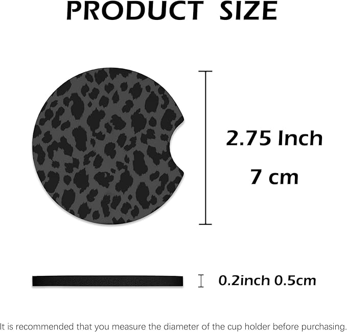 2 Pcs Car Cup Coasters, Black Leopard Print Universal Non-Slip Rubber Car Coasters for Cup Holders 2.75 inch, Car Interior Accessories for Women