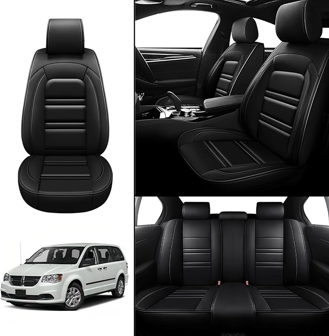 Seat Covers for Dodge Grand Caravan 1999-2020 | 5-Seats Leather Seat Covers, Easy to Install Automotive Seat Covers Full Set (Full Set, Black)