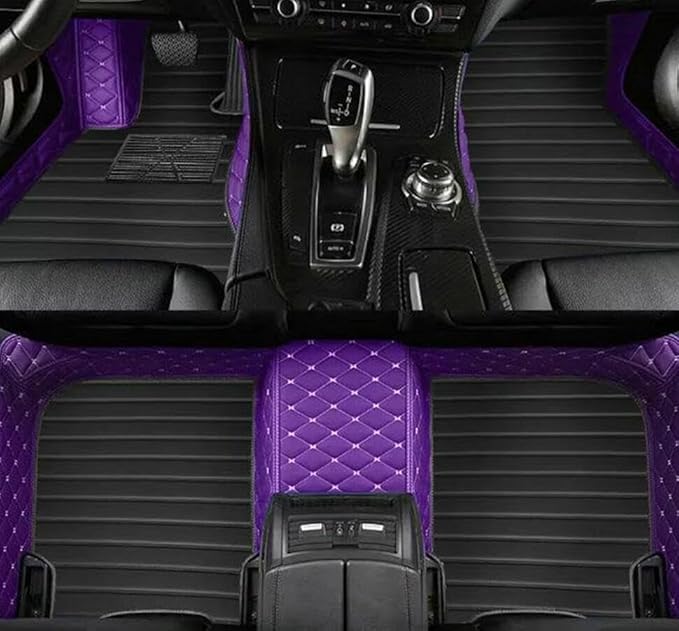 Errva Custom Personalized Floor Mats for Cars，Luxury Full Coverage All Weather Car Floor Mats，Anti-Slip Leather Car Mat Set ，Custom Floor Mats for 98.99% of Cars, Trucks & SUVs (Purple black2)