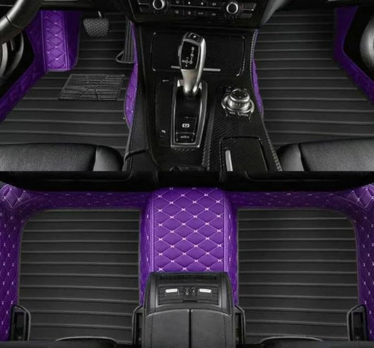 Errva Custom Personalized Floor Mats for Cars，Luxury Full Coverage All Weather Car Floor Mats，Anti-Slip Leather Car Mat Set ，Custom Floor Mats for 98.99% of Cars, Trucks & SUVs (Purple black2)