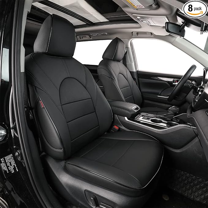 EKR Highlander Seat Covers for SUV Toyota Highlander 2020 2021 2022 2023 2024 2025 2026,2nd Row 40/60 Split,Car Seat Covers Front Seats Back Seat,Leather Seat Covers Full Set-Faux Leather(Black)