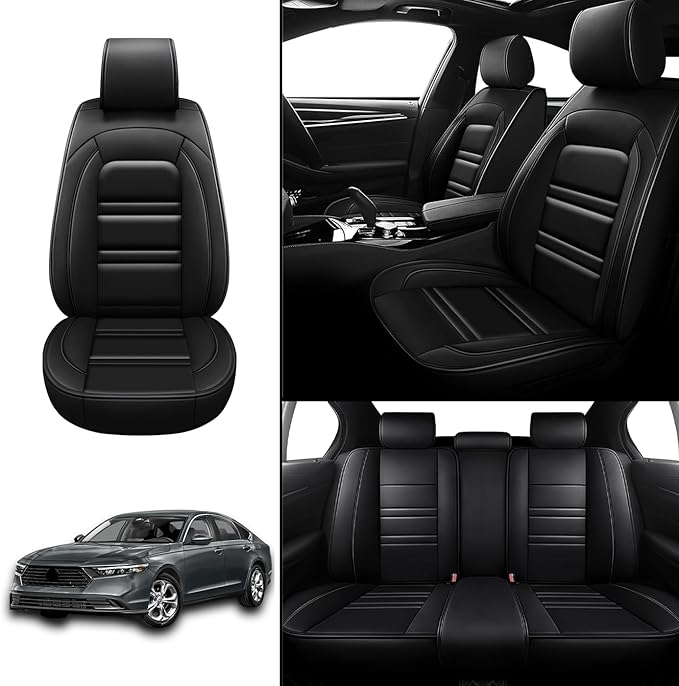 Seat Covers for Honda Accord 2003-2025 | 5-Seats Leather Seat Covers, Easy to Install Automotive Seat Covers Full Set (Full Set, Black)