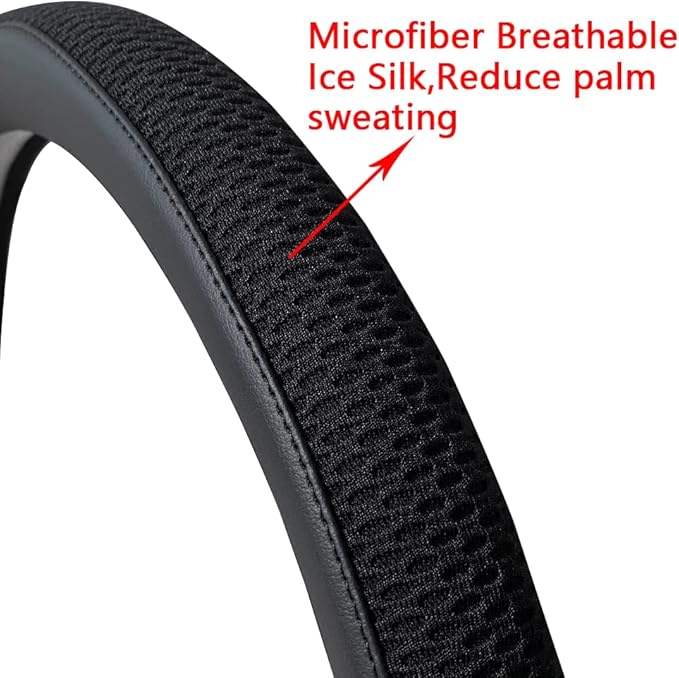 38cm Car Steering Wheel Cover, Universal 15 inch, Microfiber Breathable Ice Silk,Warm in Winter and Cool in Summer, Anti-Slip, Odorless, Easy Carry