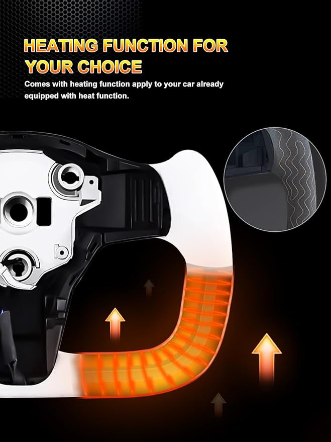 ZIMABLUE Yoke Steering Wheel Personalized Yoke Steering Wheel, Nappa Leather with Side Glossy Carbon Fiber without Front Trim for Tesla Model 3 2017-2023, Model Y 2019-2024 With Heating Function