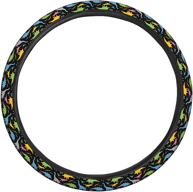 Dujiea Dinosaur Silhouette Elastic Stretch Steering Wheel Cover, Anti-Slip and Durable Car Steering Wheel Accessories for Women Men, 15 Inch Universal Fit Car, Truck, SUV