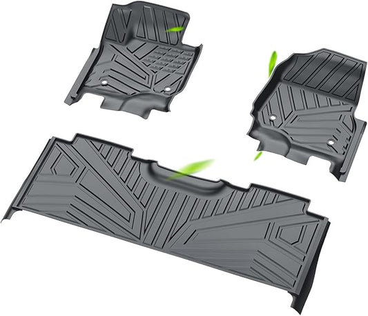 Floor Mats Compatible with 2017-2024 Ford F-250 F250 F-350 F350 Super Duty Crew Cab, Custom Fit All Weather TPE Floor Liners, Front & 2nd Row Car Mats (not Fit for Trucks with Vinyl Floors), Set of 3