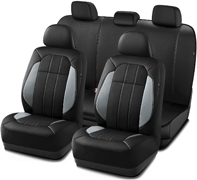 Road Comforts Car Seat Covers, Breathable Leather Seat Covers, Car Seat Covers Full Sets Airbag Compatible, Automotive Seat Covers for Most Cars, Vans, Trucks, SUV - Gray