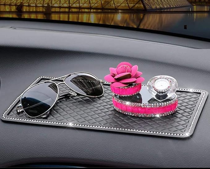 Anti-Slip Car Dash Grip Pad for Cell Phone, Keychains, Sun Glasses,Stand,New Handmade Crystal Rhinestone Mat for Navigation Cell Phone 11.5 x 6 inch (Black)