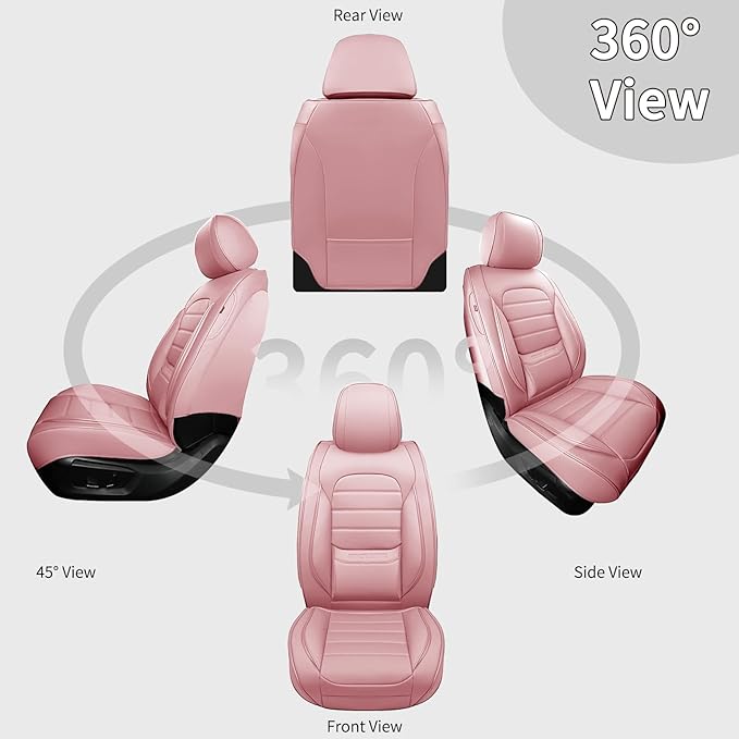 Pink Car Seat Covers Full Set, Universal Faux Leather Seat Covers for Cars 5 Seats, Waterproof Leather Car Seat Covers, Comfortable Automotive Seat Covers for Most Sedans Trucks SUVs