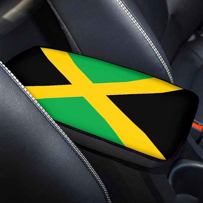 Vehicle Center Console Armrest Cover Pad, Universal Fit Soft Comfort Center Console Armrest Cushion for Car, Jamaica Flag