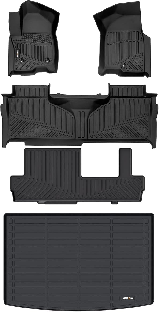 AIPOIL® Floor Mats & Cargo Liner Set for 2021-2024 2025 Chevy Chevrolet Suburban & GMC Yukon XL 8 Seats (2nd Row Bench Seats) All Weather Protection TPE Full Set Custom Car Mats Accessories - Black
