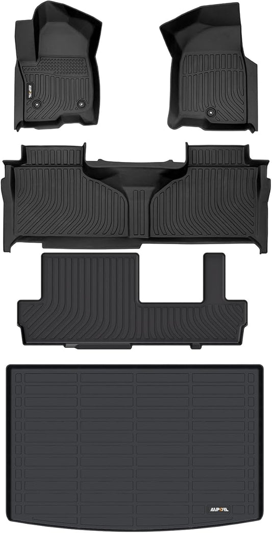 AIPOIL® Floor Mats & Cargo Liner Set for 2021-2024 2025 Chevy Chevrolet Suburban & GMC Yukon XL 8 Seats (2nd Row Bench Seats) All Weather Protection TPE Full Set Custom Car Mats Accessories - Black