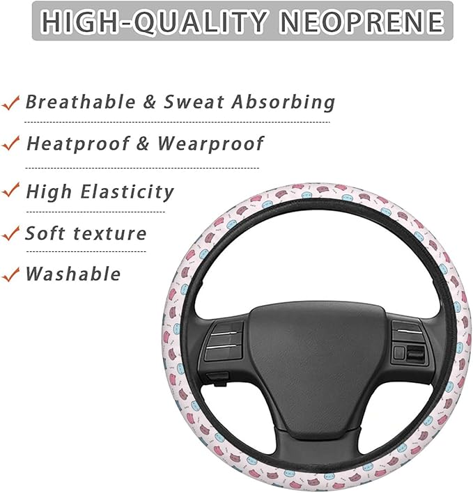 Dujiea Cartoon Cat Face Elastic Stretch Steering Wheel Cover, Anti-Slip and Durable Car Steering Wheel Accessories for Women Men, 15 Inch Universal Fit Car, Truck, SUV
