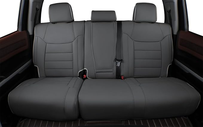 EKR Custom Fit Tacoma Car Seat Covers for Select Toyota Tacoma 2016 2017 2018 2019 2020 2021 2022 2023 Double Cab/Crew Cab -Full Set,Leather(Gray)
