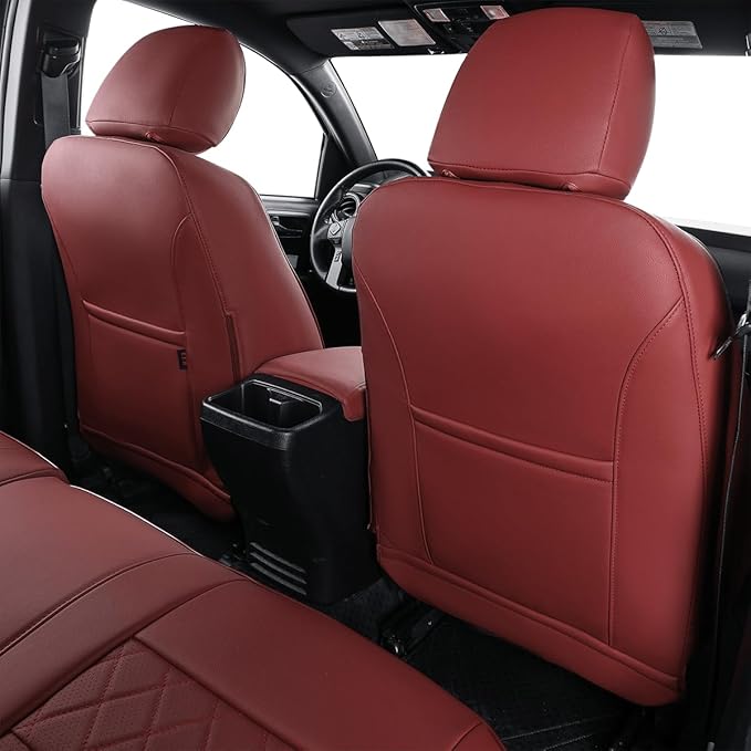 EKR Custom Fit Tacoma Car Seat Covers for Select Toyota Tacoma 2024 2025 2026 Xtra Cab SR - Full Set,Leather(Burgundy)