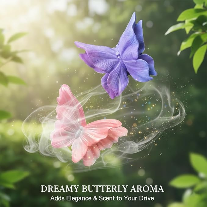 2pcs Elegant Butterfly Car Aroma Diffuser - Premium Gypsum Vent Clip Decor with Long-Lasting Scent(Pink & Blue-Purple)