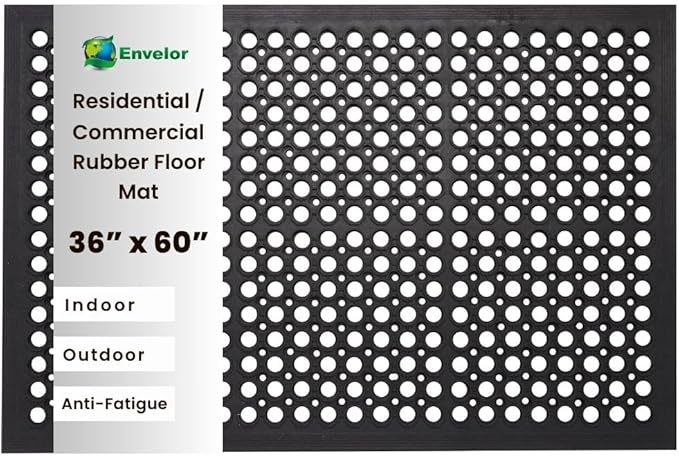 Envelor Anti Fatigue Rubber Floor Mat Non-Slip Restaurant Mat for Floors Bar Drainage Mat Doormat Utility Garage Home Slip Pool Entry 36 x 60 Inches