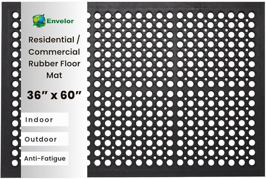 Envelor Anti Fatigue Rubber Floor Mat Non-Slip Restaurant Mat for Floors Bar Drainage Mat Doormat Utility Garage Home Slip Pool Entry 36 x 60 Inches