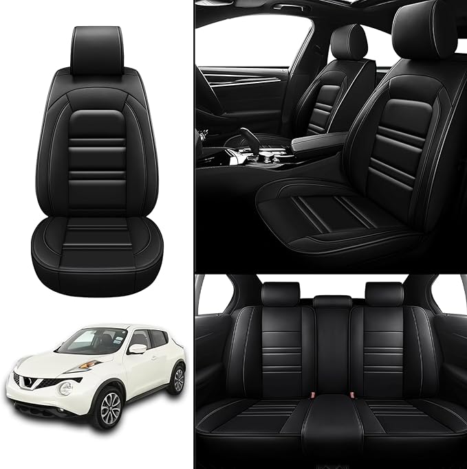 Seat Covers for Nissan Car Juke 2011-2017 | 5-Seats Leather Seat Covers, Easy to Install Automotive Seat Covers Full Set (Full Set, Black)