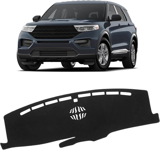 KUST Car Dash Cover for Ford Explorer 2020-2025 2026 (XLT, Limited, ST, Platinum) (2025:Active, ST-Line, ST, Platinum) Dashboard Cover Polyester Non-Slip Car Accessories for Explorer No Glare Black