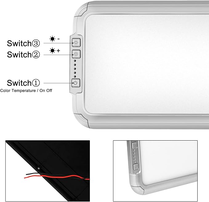 Miady RV LED Interior Light 1500 Lumen 16.5" x 6.3", Thin 12 Volt Ceiling Lights with 5 Levels of Dimming and 3 Color Temperature 3500-6500K Switches, for Car/Trailer/Camper/Boat, Pack of 2 (Silver)