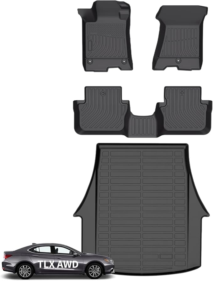 Wayhigh-for Acura TLX AWD 2015-2020 All Weather Floor Mats and Cargo Liner Set TPE Car Mats Waterproof Heavy Duty Rubber Floor Liners TLX Accessories