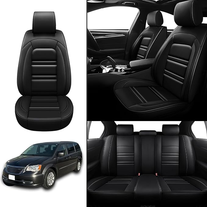 Seat Covers for Chrysler Car Town and Country 2000-2016 | 5-Seats Leather Seat Covers, Easy to Install Automotive Seat Covers Full Set (Full Set, Black)