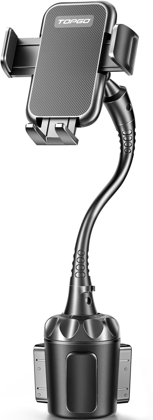 TOPGO Cup Phone Holder for Car [2025 Upgraded Ultra-Sturdy & Non-Shaking] Car Phone Mount with Adjustable Long Gooseneck Cell Phone Automobile Cradles for iPhone 16 Pro Max and More Smartphone - Black