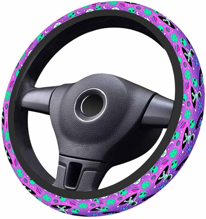 Astronauts and Aliens Car Steering Wheel Cover Travel and Exploration in Space Steering Wheel Cover Car Decor Suitable for Most Vehicles Including Trucks and SUV