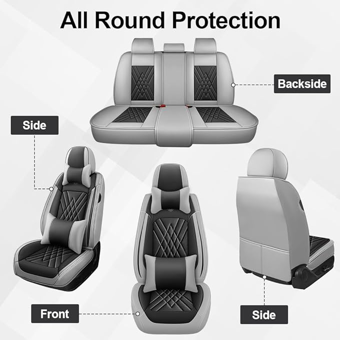 Seat Covers Fit for Toyota Corolla 2015-2026 Leather Car Seat Cover, Stylish Waterproof Breathable Easy to Install Airbag Compatibility Auto Interior Accessories(Front Set with Pillow,Black Gray)