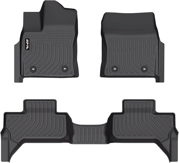 AIPOIL® Floor Mats for 2022-2025 Toyota Tundra Double Cab Fits 1st & 2nd Row TPE All Weather Anti-Slip Floor Liners Full Set Custom Car Mats Accessories, Black