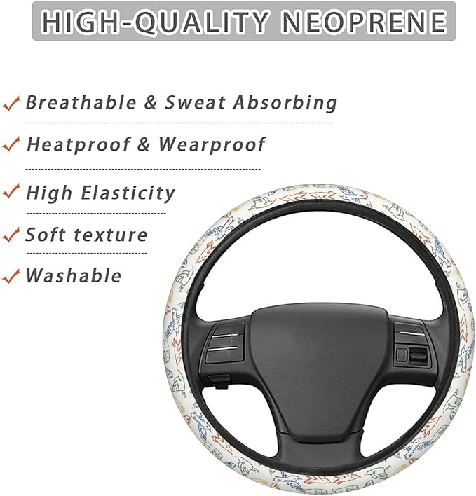 Dujiea Cute Seagull Bird Elastic Stretch Steering Wheel Cover, Anti-Slip and Durable Car Steering Wheel Accessories for Women Men, 15 Inch Universal Fit Car, Truck, SUV