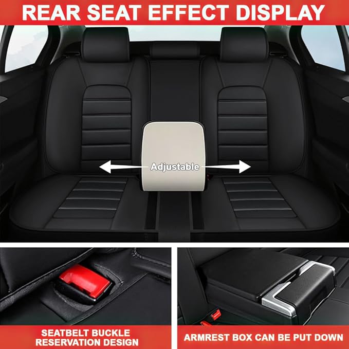 5 Seat Covers Fit for Acura Integra 2023-2026, Waterproof Premium Leather Automotive Accessories Seat Protectors Seat Cushions Wear-Resistant Car Seat Covers(Black&Red,Full Set)