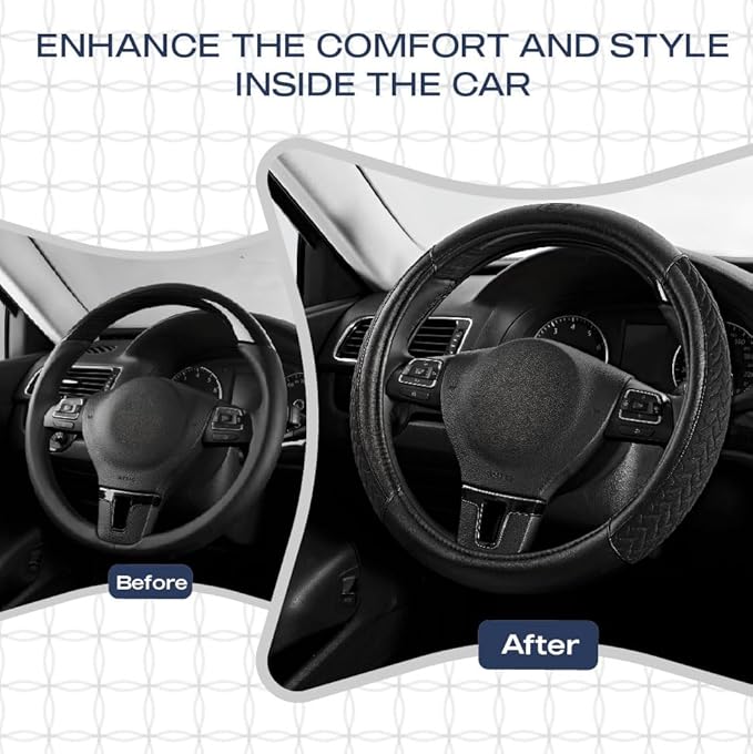 Skechers Steering Wheel Cover,Max Cushioning Leather Steering Wheel Cover Universal Fit 14" 1/2-15" Car Wheel Protector for Men Women Fit Suvs,Vans,Sedans,Car,Trucks,Black