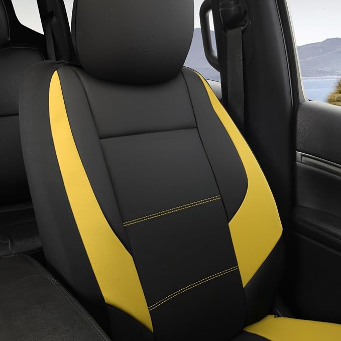 GIANT PANDA Front Car Seat Cover for Jeep, Leather Bucket Seat Covers Custom Fit Jeep Grand Cherokee Wrangler Compass Gladiator Wagoneer Renegade Liberty Patriot (Yellow+Black)