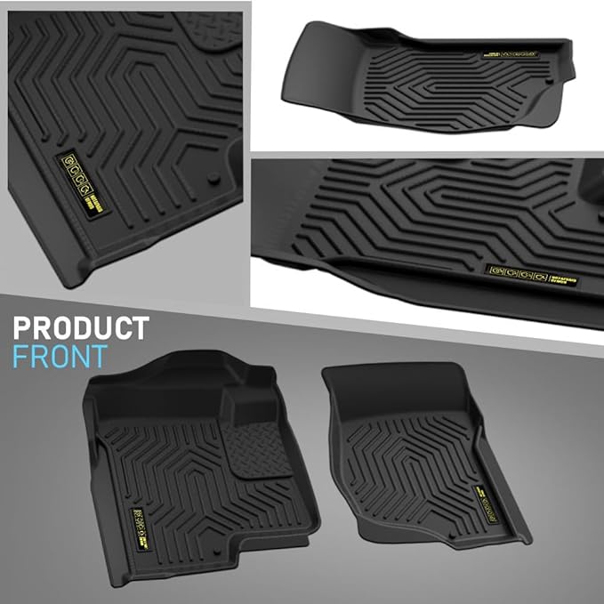 Floor Mats Compatible with Chevy Silverado & GMC Sierra 1500 Crew Cab 2007-2013,Fit 2500 3500 Crew Cab 2007-2014 1st & 2nd Row 3PCS Truck Mats Accessories TPE Cargo Liners All Weather Protection
